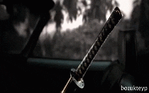 Gif Of A Sword Sitting In A Car Driving Along.