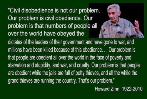 Image Of A Howard Zinn Quote On Governance Irresponsibility.