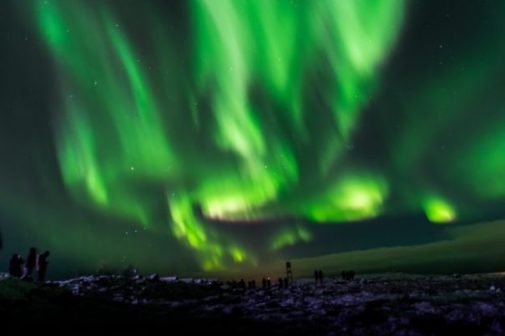 Image Of A Greenish Aurora Borealis Sky.