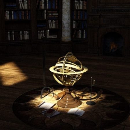 Image Small Spotlight On World Globe Statuette In A Dark Library.