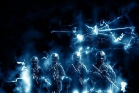 photocredit/thanks:pixabay Fantasy Theme Of Swat/Police Team And Helicopter Approaching. Blue Lit Background.