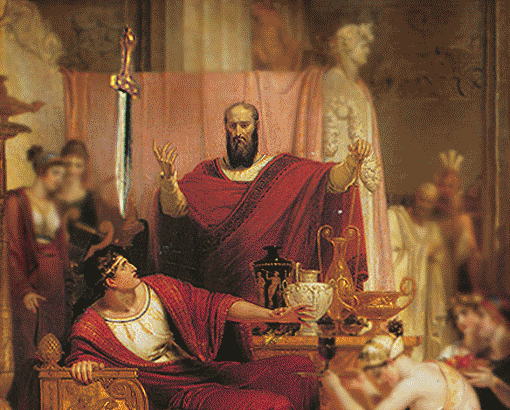 gifcredit/thanks:ielladagr/gifgifs Gif Showing The Legend Of Damocles And The Sword Hanging Above.