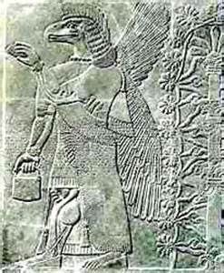 Image Showing Ancient Winged God Holding Egg And Bag.