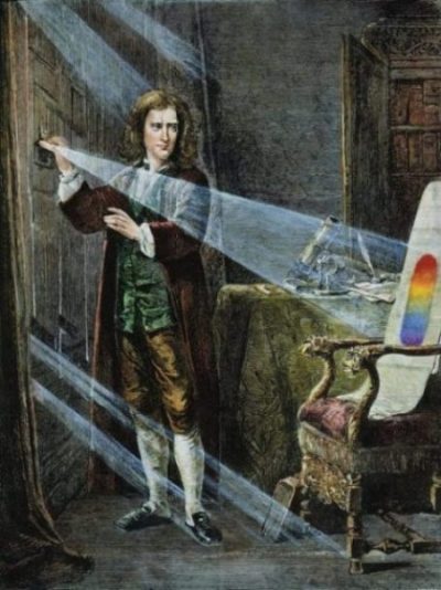 Image Of Isaac Newton Prism Refracting White Light Into The Rainbow Display.
