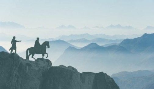Featured Image Of Two Knights Overlooking A Mountain Morning Landscape.