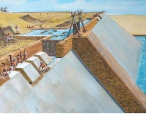Image Showing A Pyramid Built Using Water Canals For Transport Of The Large Stones.