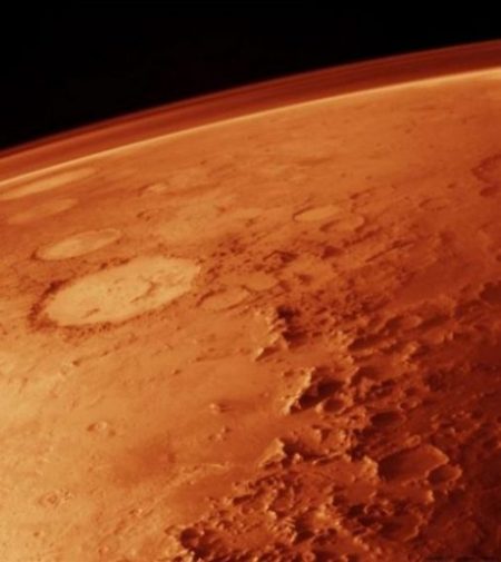 Image Showing Closeup Of A Partial Area Of The Planet Mars Atmosphere And Surface.