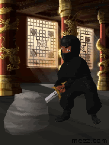 Gif Of A Cartoon Ninja Trying To Pull A Sword From A Stone.